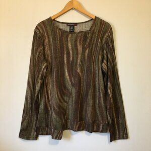 Vintage Option Elle Made in Canada Whorled Wood Print Top Metallic Retro Vibes